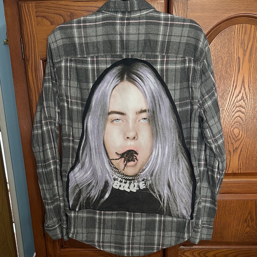 Billie Eilish graphic upcycled flannel tee made by me One of a Kind